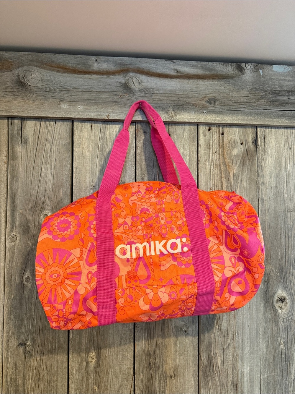 amika Orange and Pink Patterned Travel Duffel